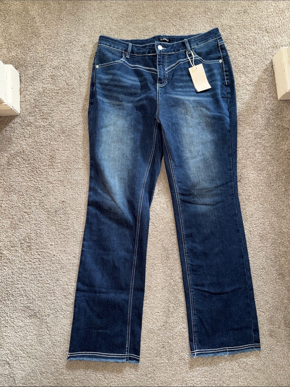 Women’s Dark Blue Flare Jeans with Subtle Fade